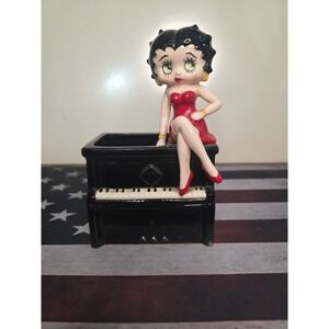 Vandor Betty Boop Hand Painted Ceramic Figurine in Red Dress on Black Piano